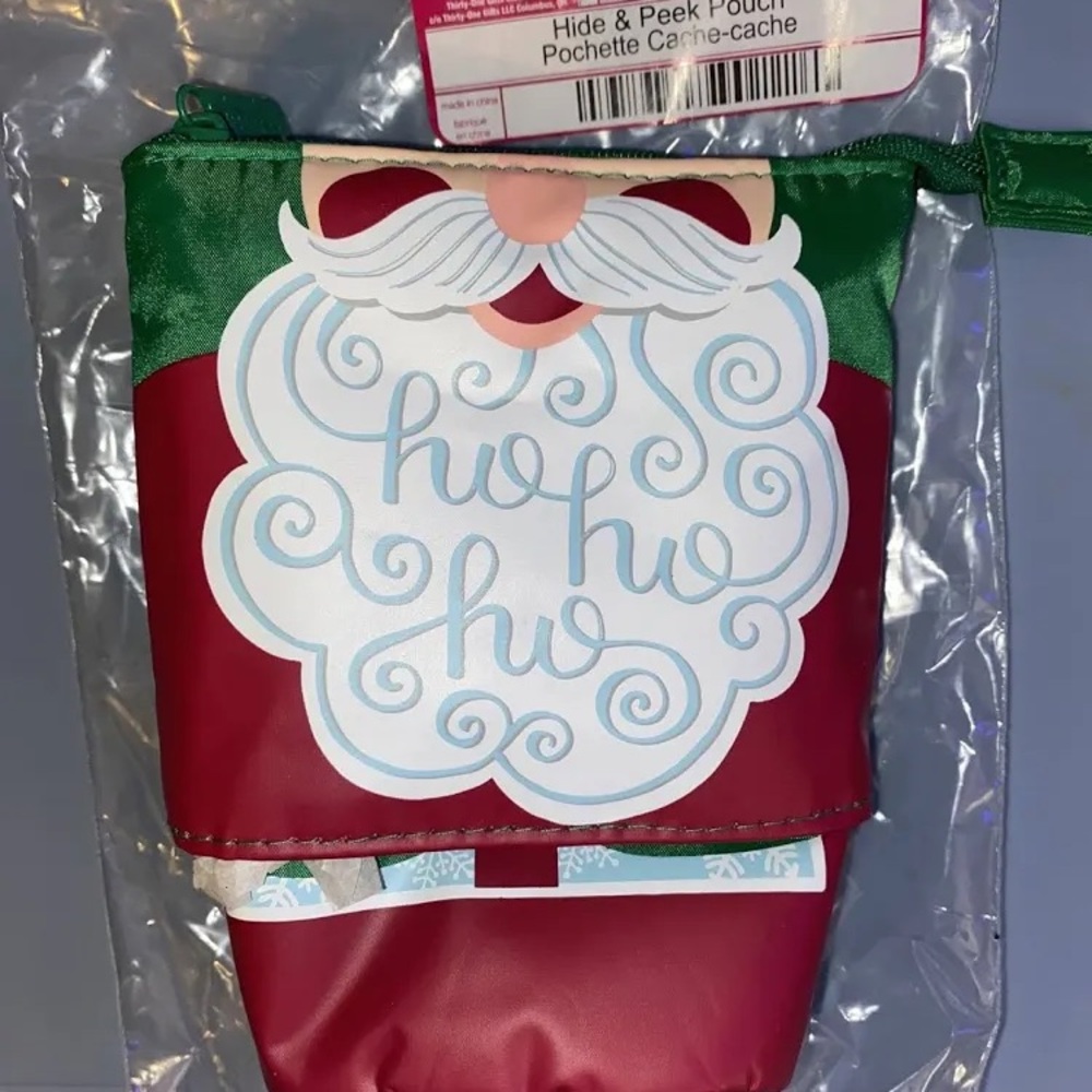 NWT - Thirty-One Santa Hide & Peek Pouch - Red and Green